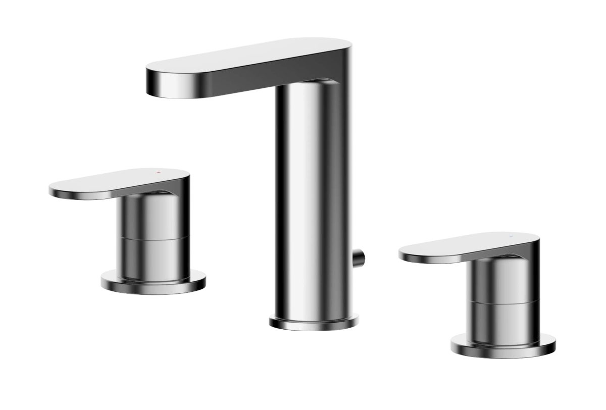 Deck Mounted 3 Tap Hole Basin Mixer With Pop Up Waste - Image 1