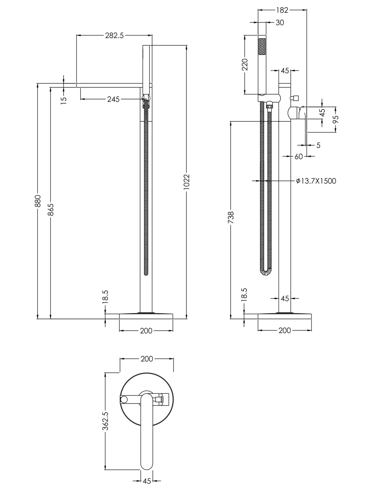 Freestanding Bath Shower Mixer with Kit - Image 2