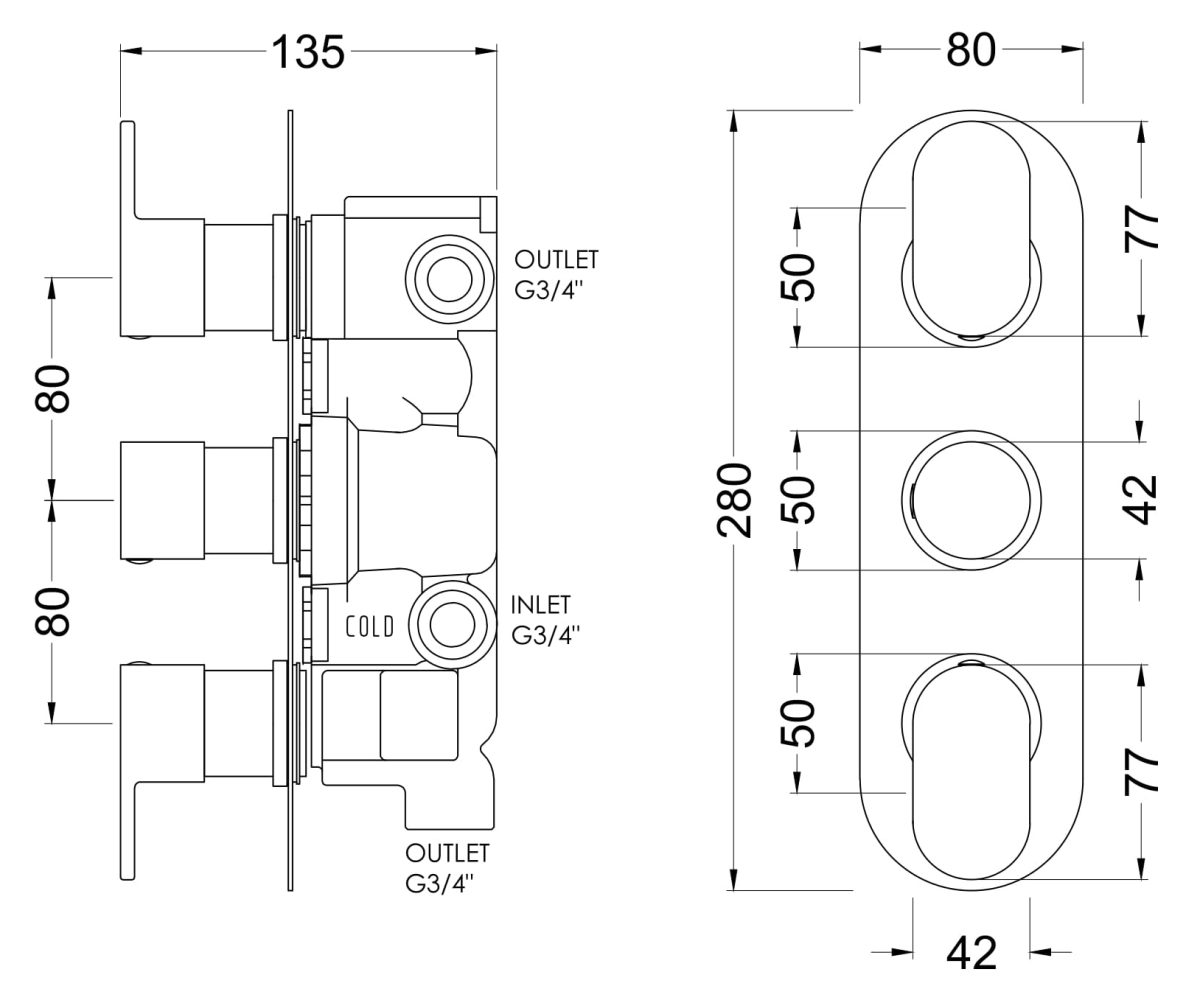 Triple Thermostatic Valve With Diverter - Image 2