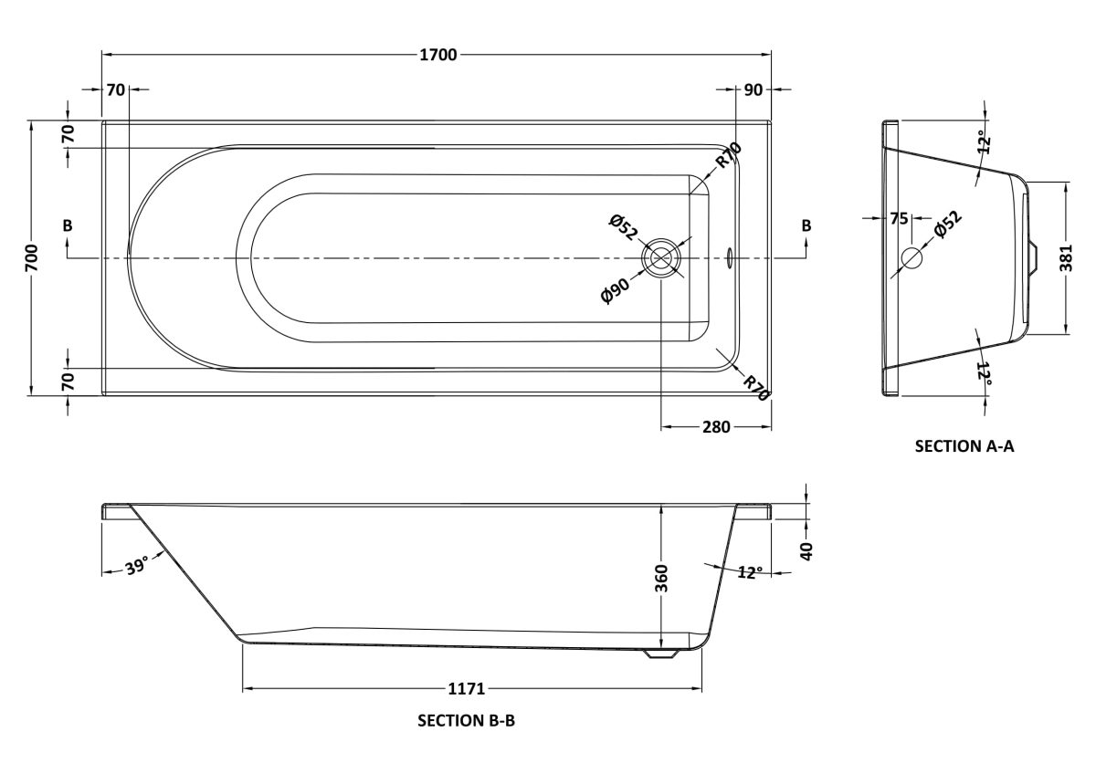Eternalite Round Single Ended Bath 1700 x 700mm - Image 3