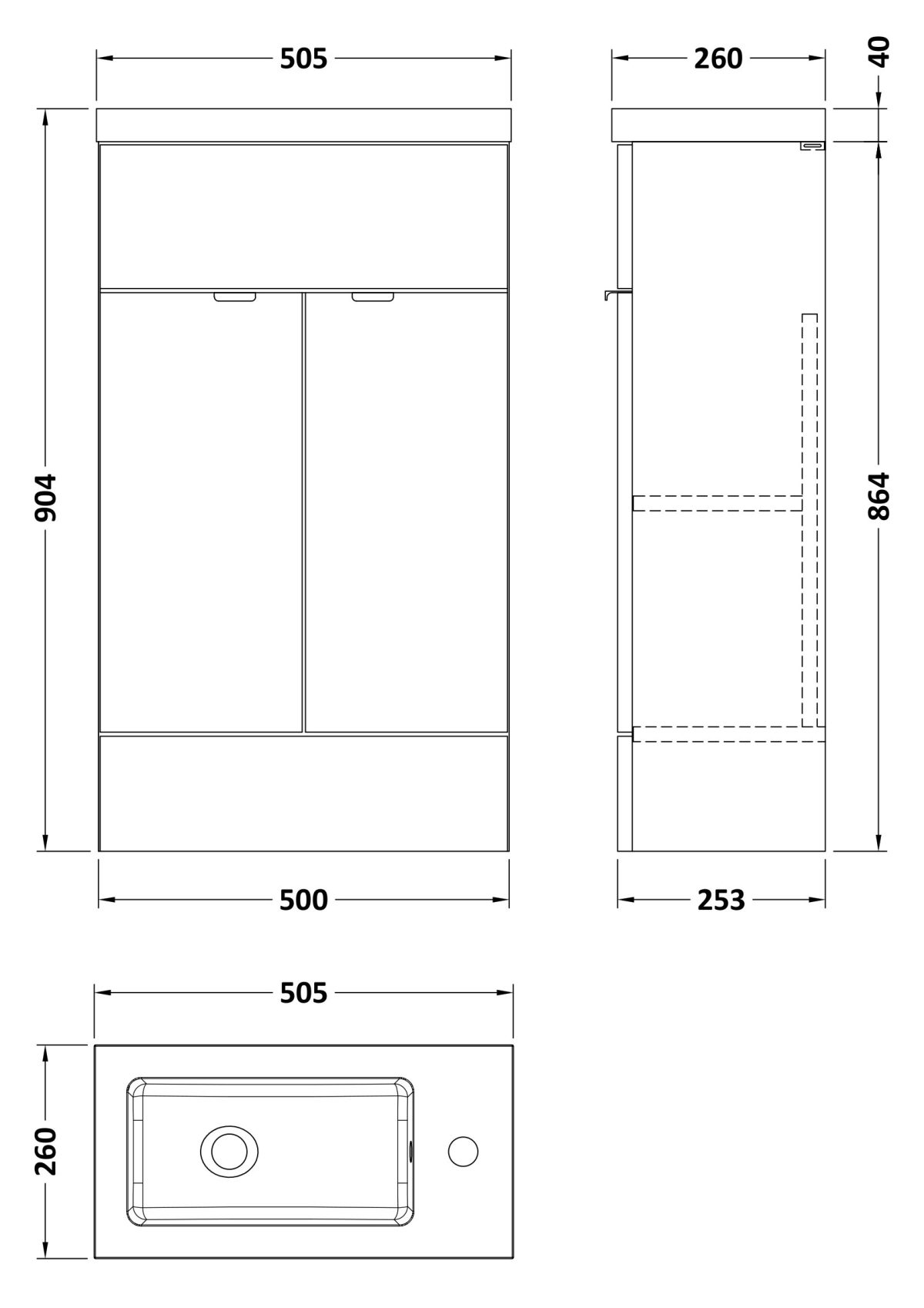 500mm Vanity Unit & Basin - Compact - Image 3