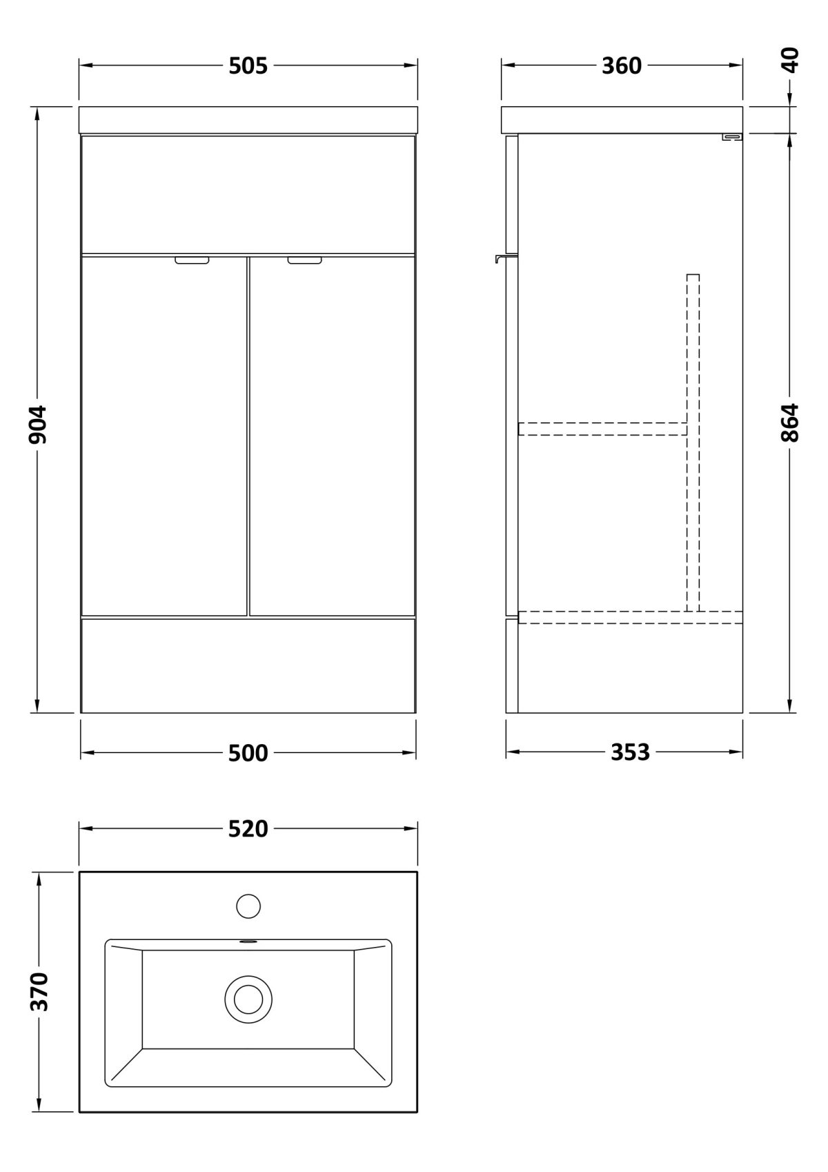 500mm Vanity Unit & Ceramic Basin - Image 2