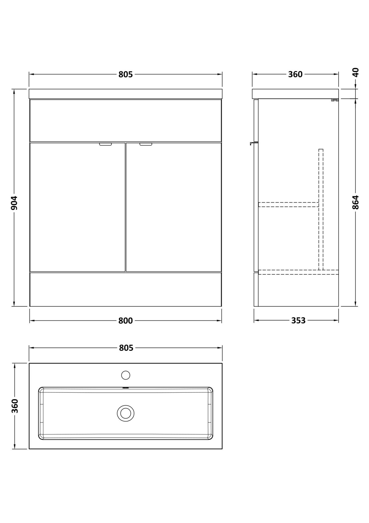 800mm Vanity Unit & Basin - Image 3