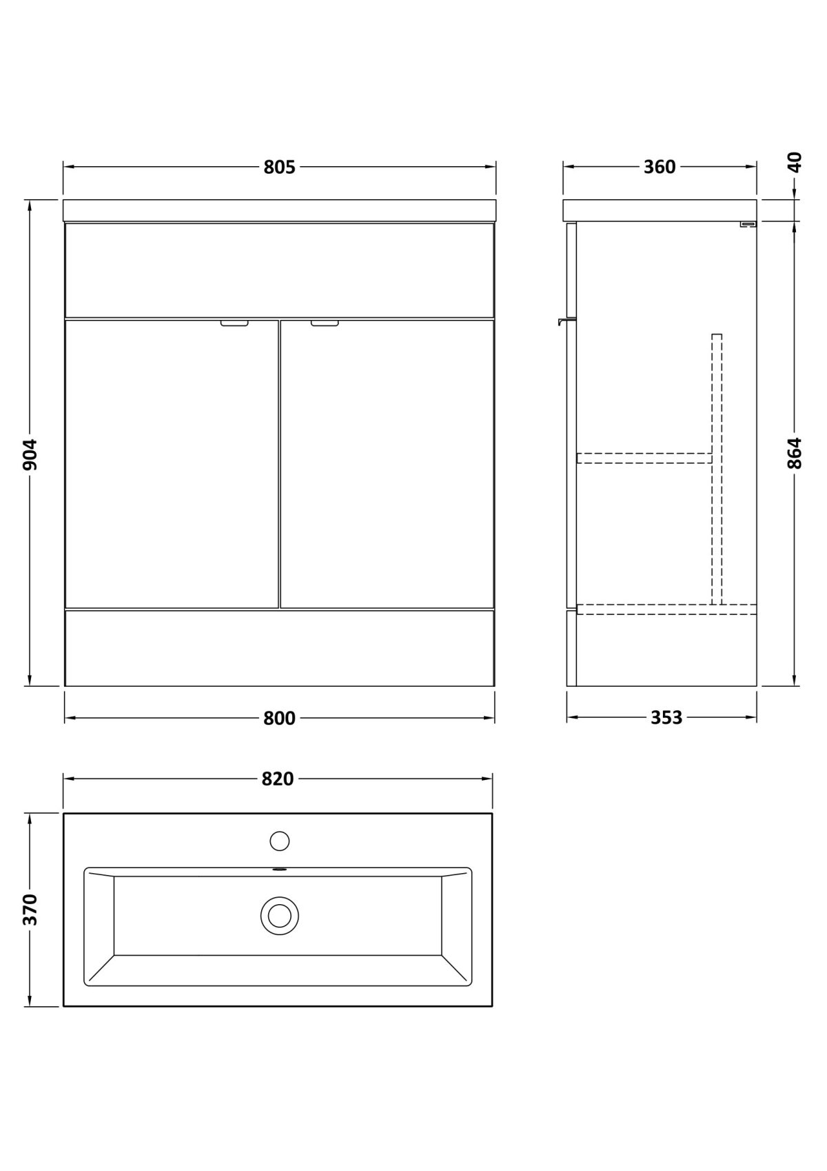 800mm Vanity Unit & Ceramic Basin - Image 2