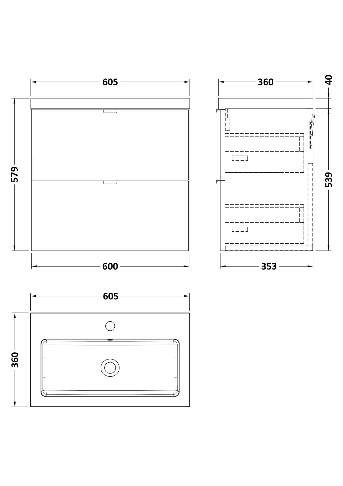 600mm Vanity Unit & Basin - Image 2