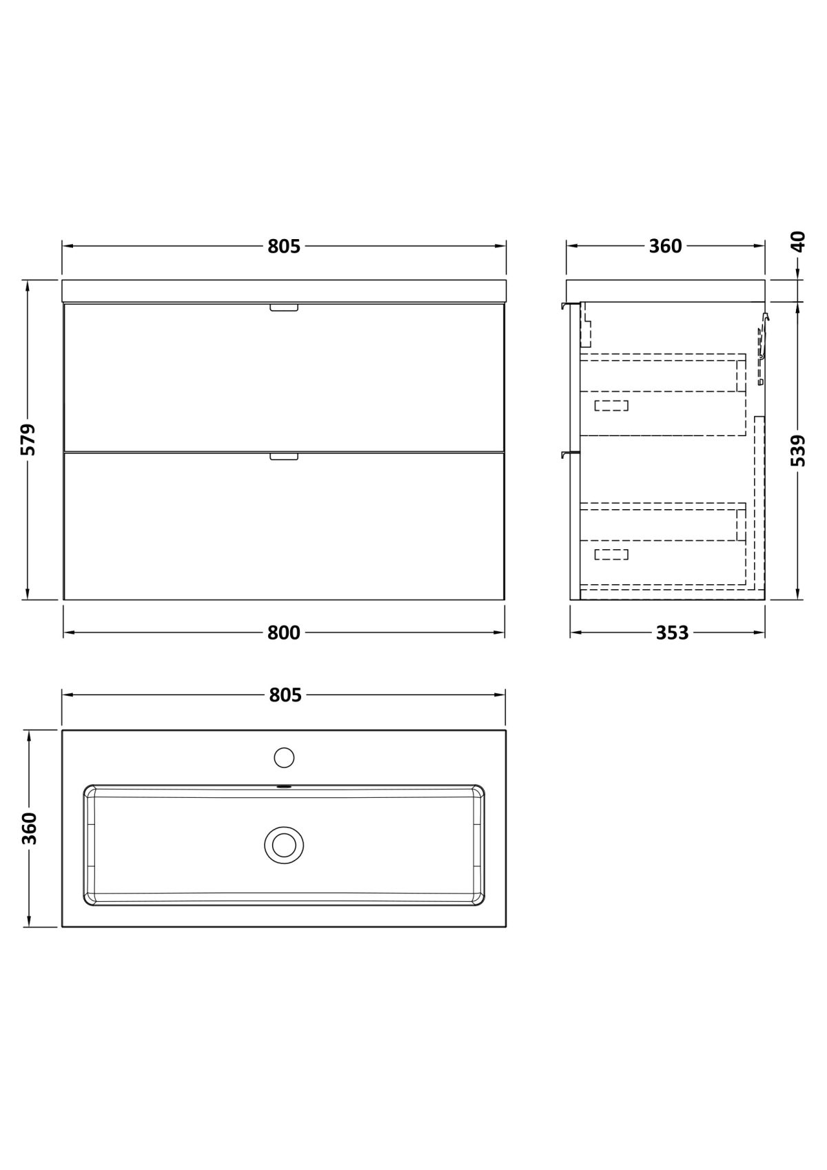800mm Vanity Unit & Basin - Image 2