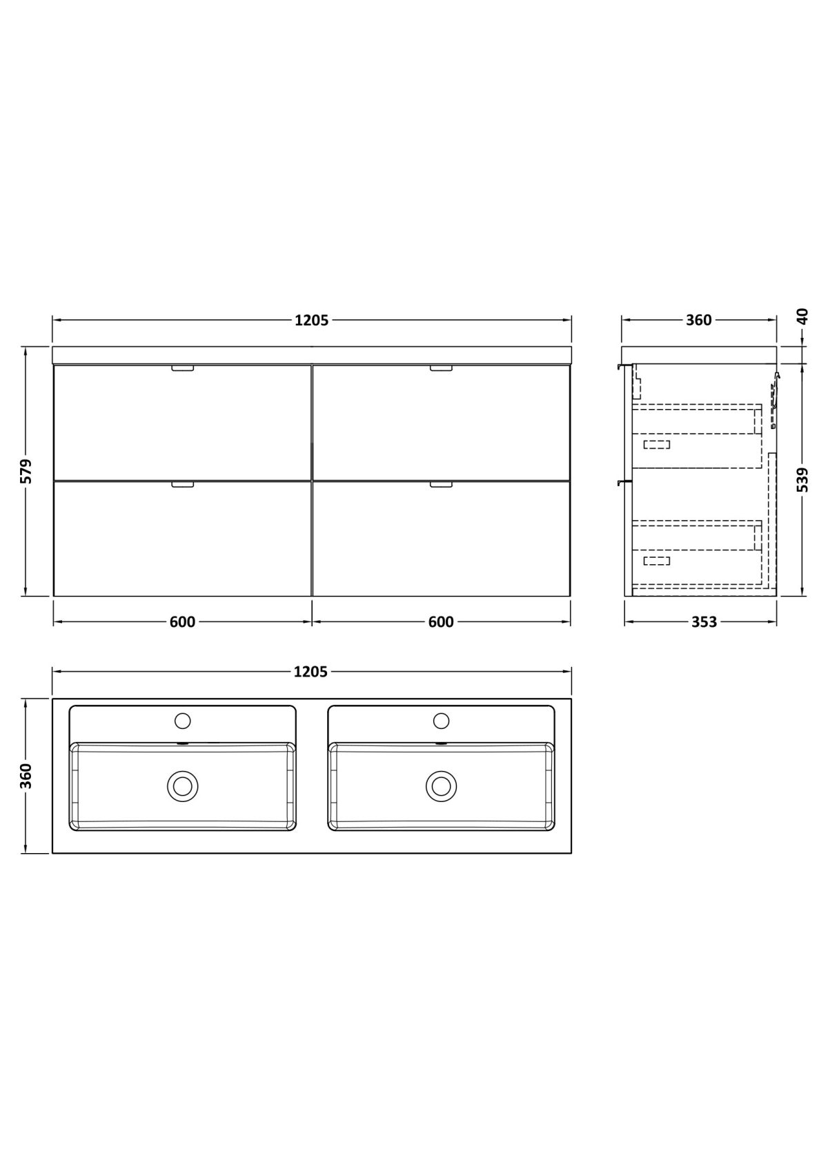 1200mm Vanity Unit & Double Basin - Image 2