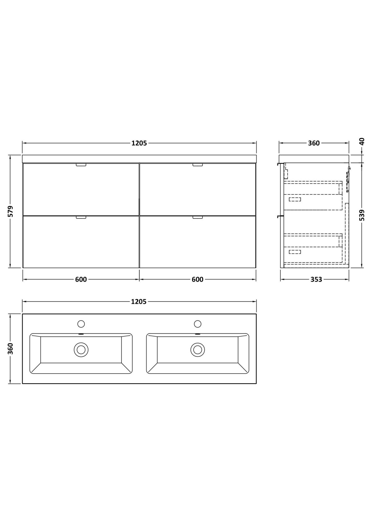 1200mm Vanity Unit & Double Ceramic Basin - Image 2