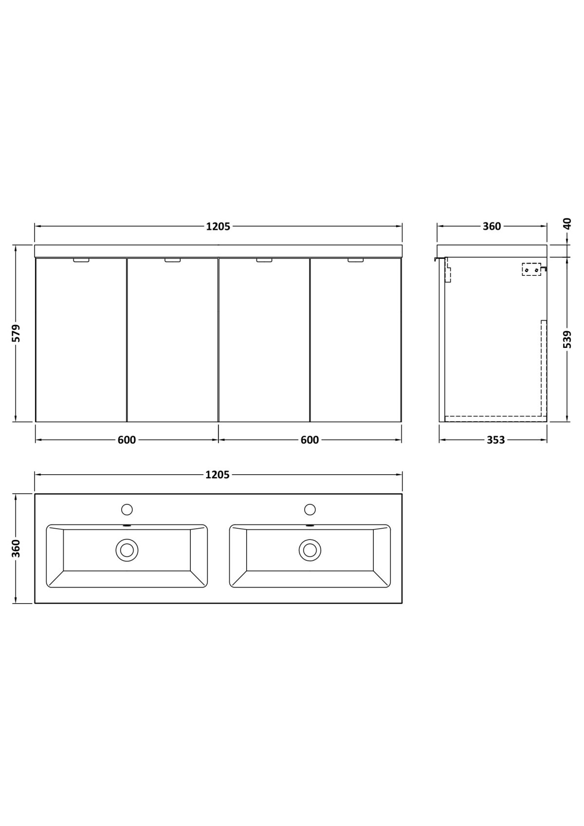 1200mm Vanity Unit & Double Ceramic Basin - Image 2