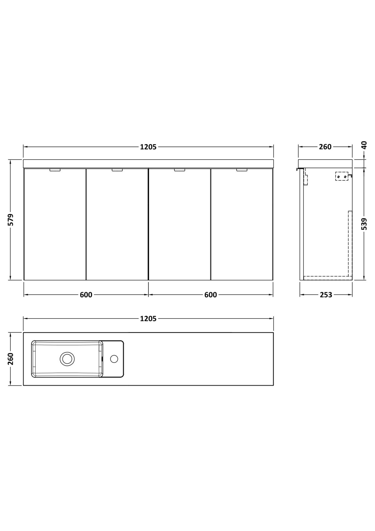 1200mm Vanity Unit & Basin - Compact - Image 2
