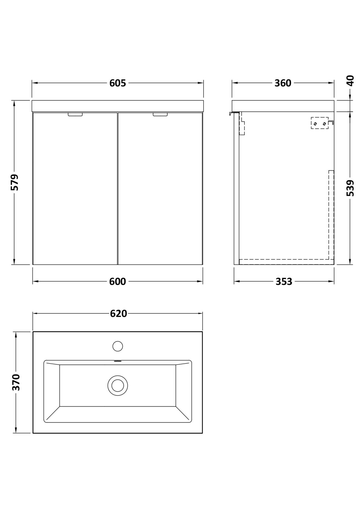 600mm Vanity Unit & Ceramic Basin - Image 2