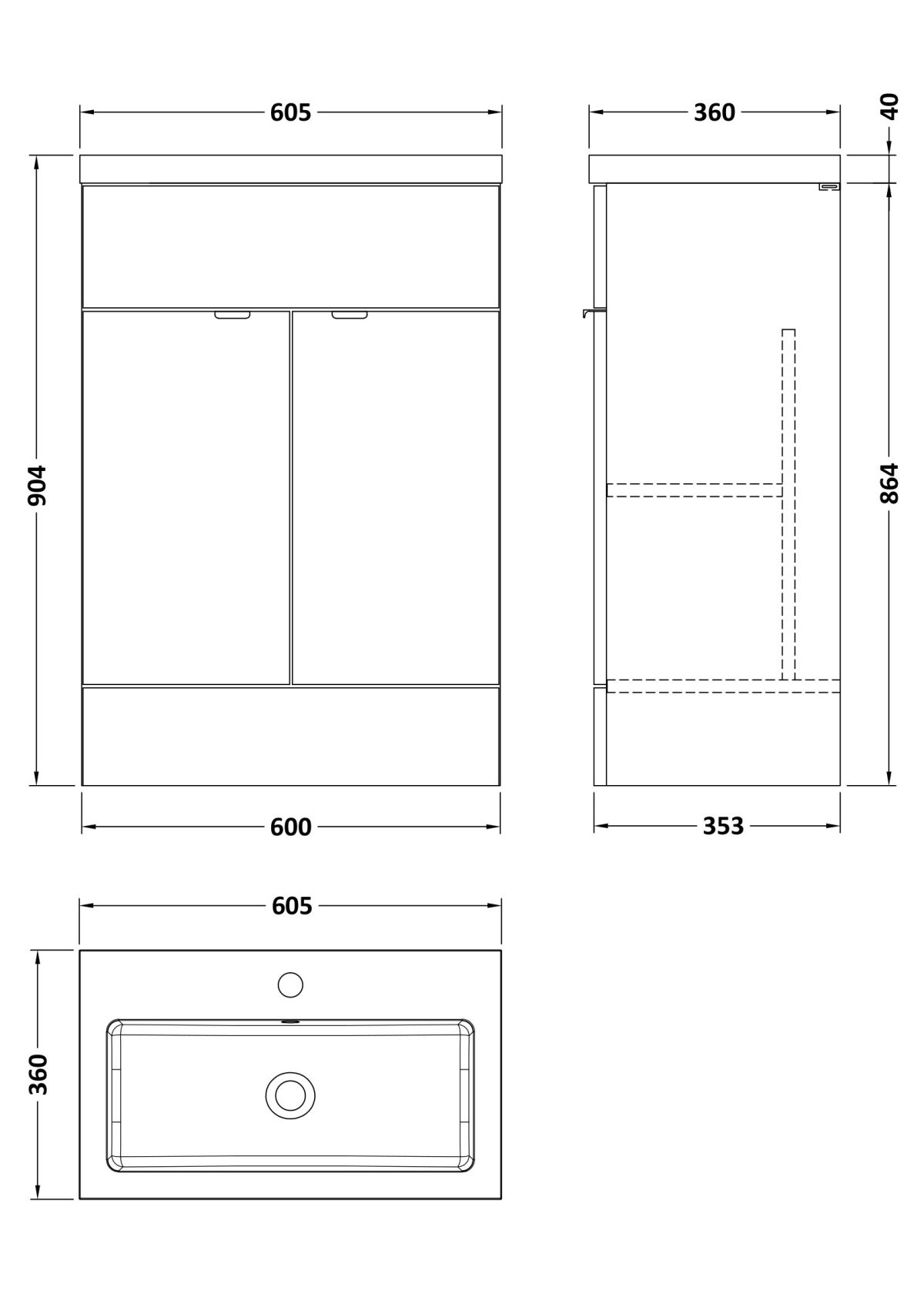 600mm Vanity Unit & Basin - Image 2