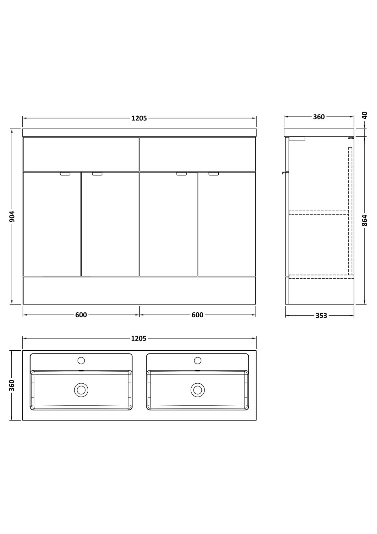 1200mm FS 4-Door Vanity & Double Basin - Image 2
