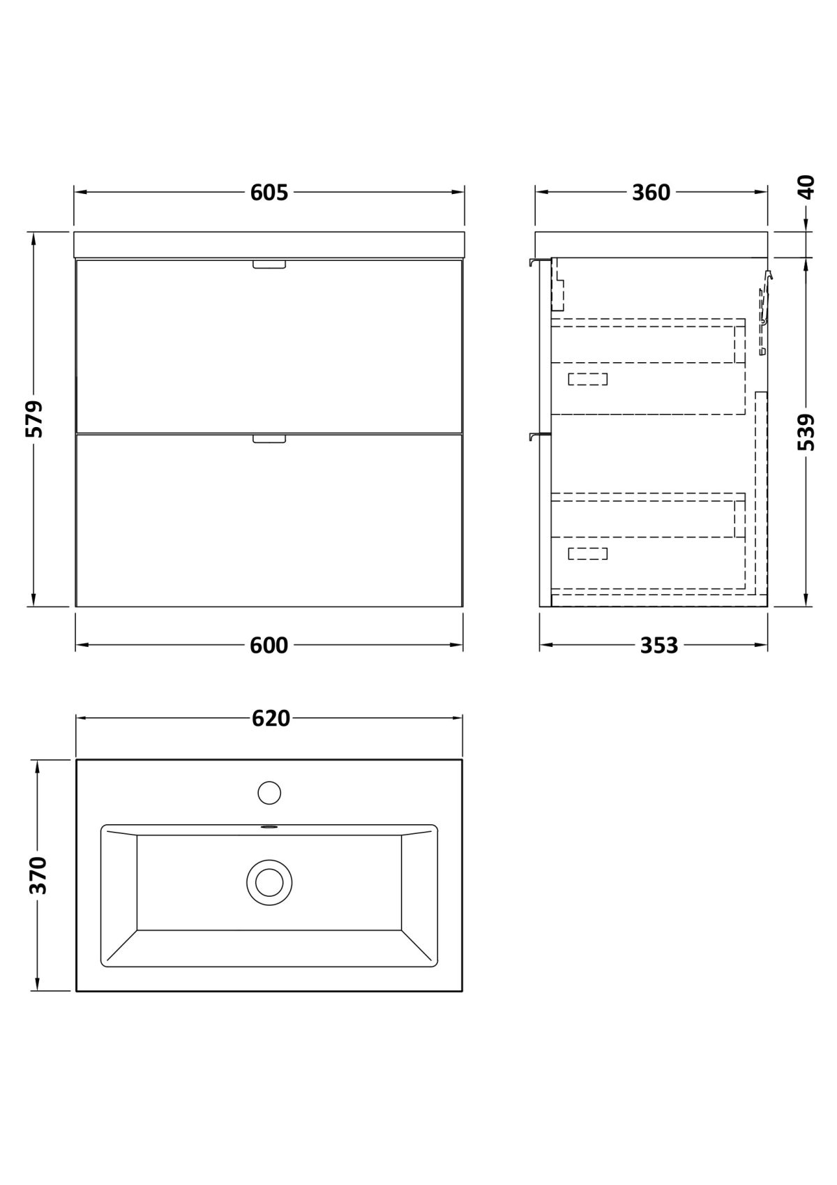 600mm Vanity Unit & Ceramic Basin - Image 2