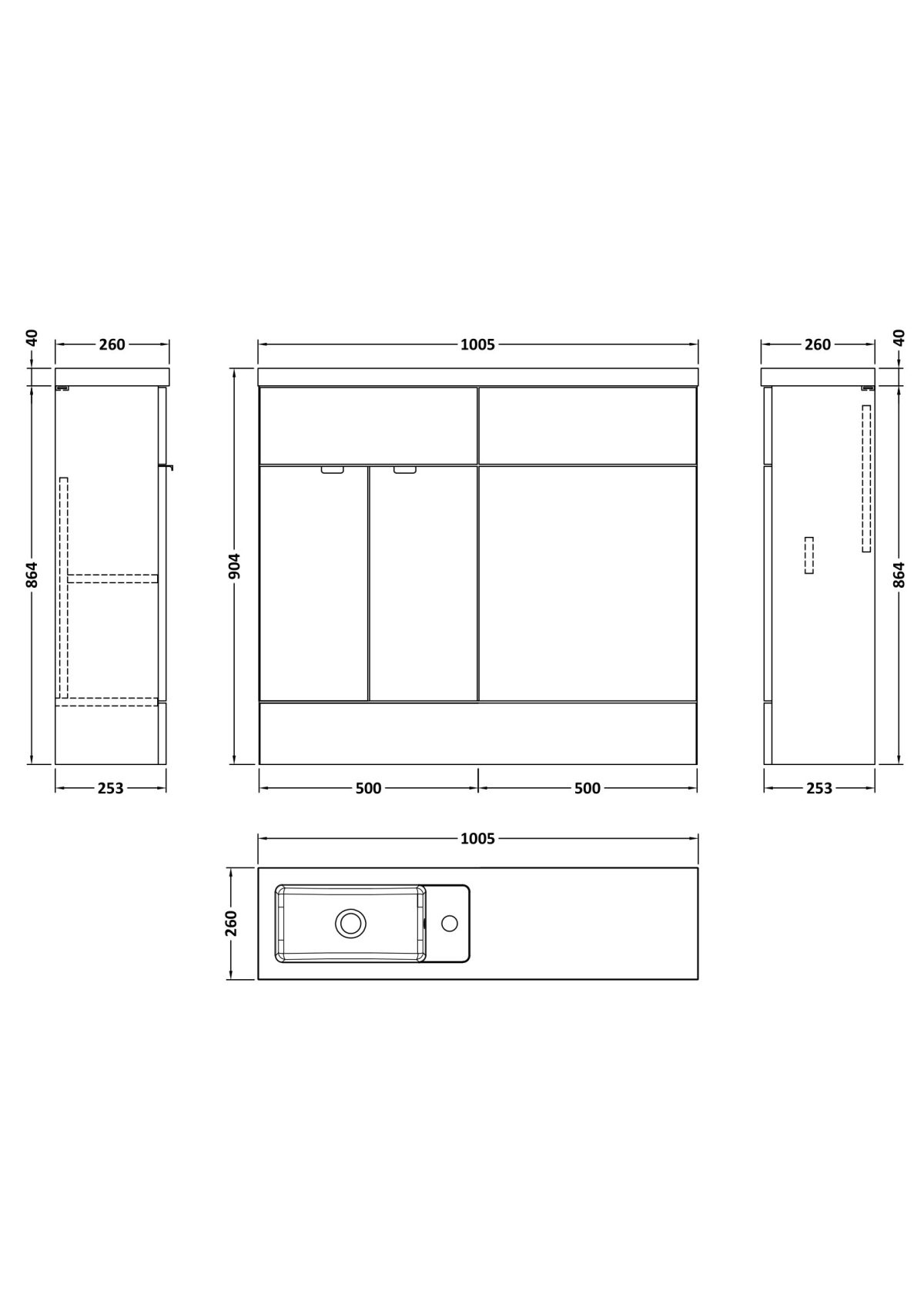 1000mm Combination Vanity & WC Compact - Image 2