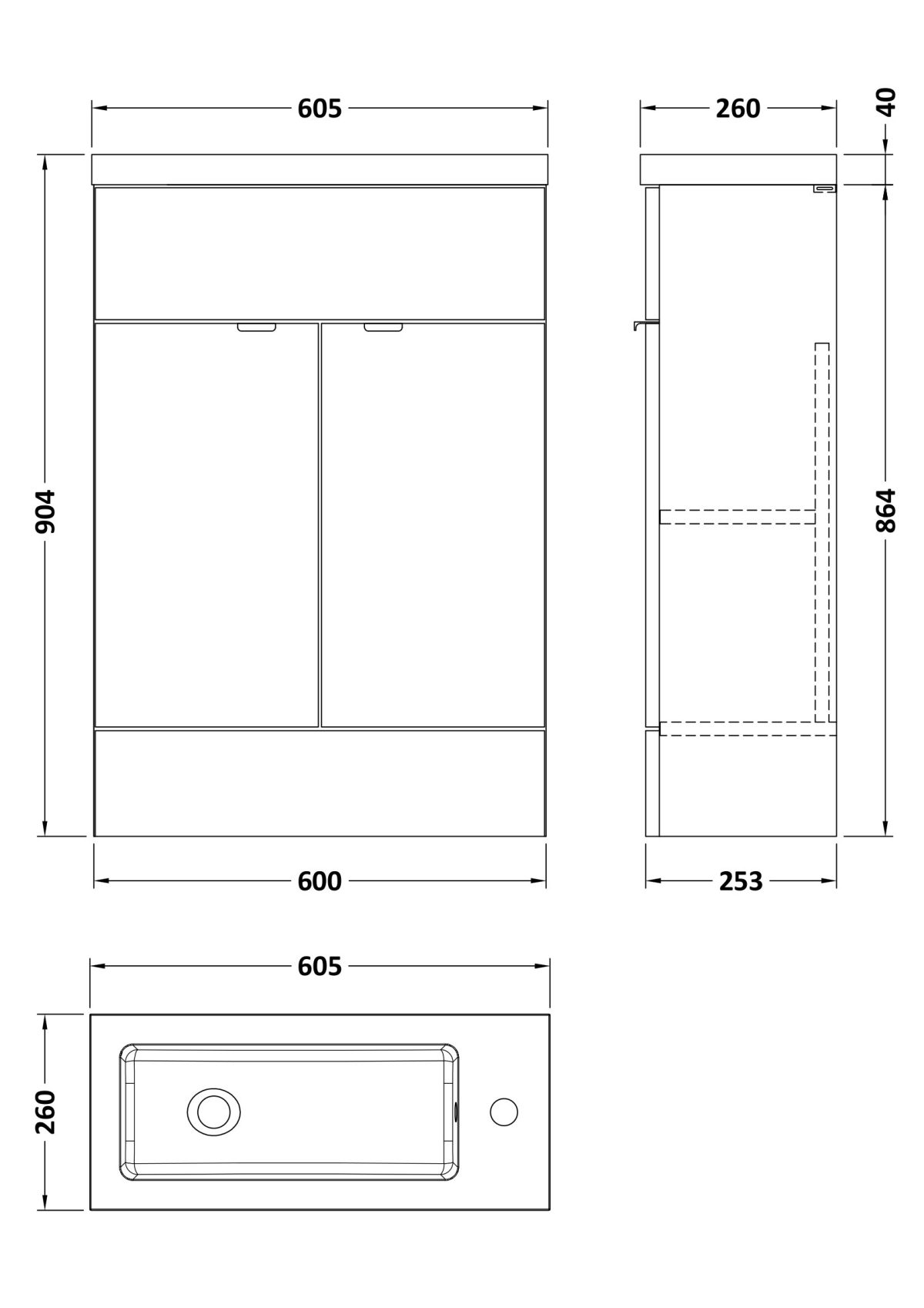 600mm Vanity Unit & Basin - Compact - Image 3