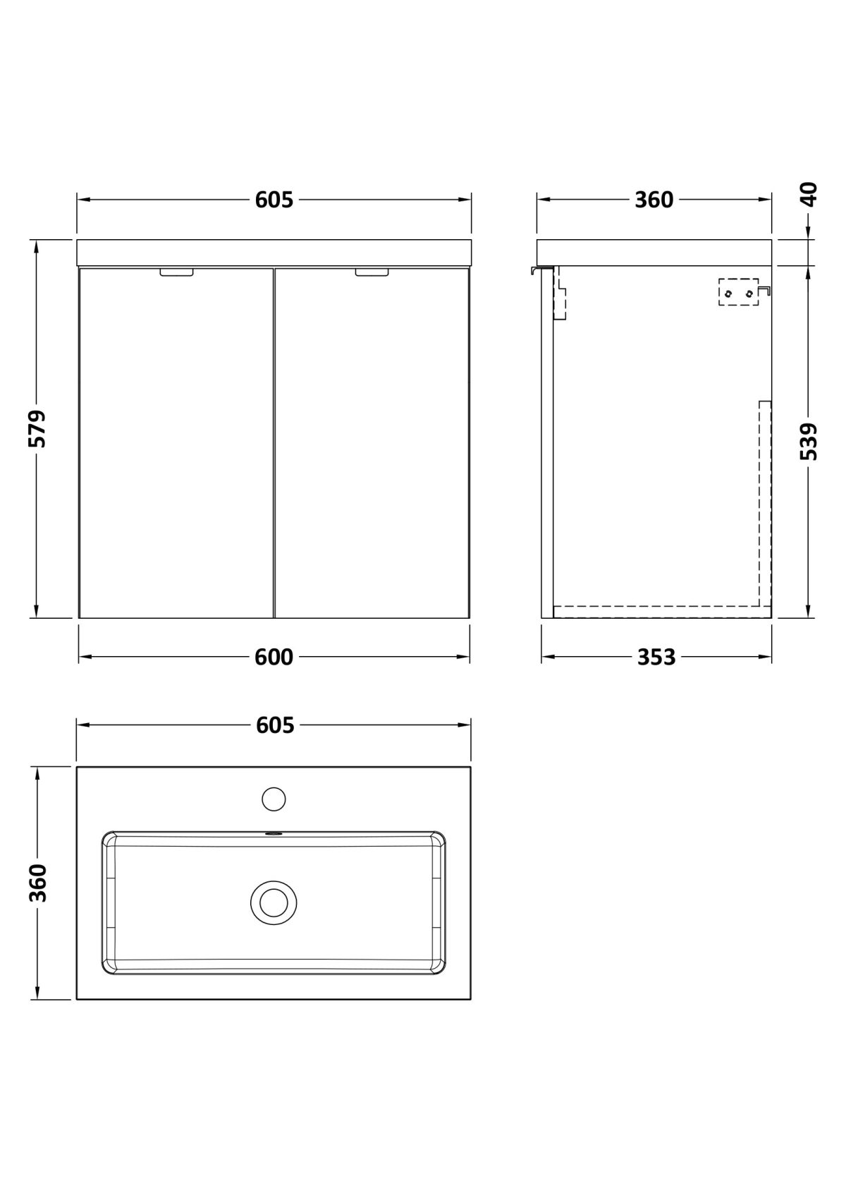 600mm Vanity Unit & Basin - Image 2