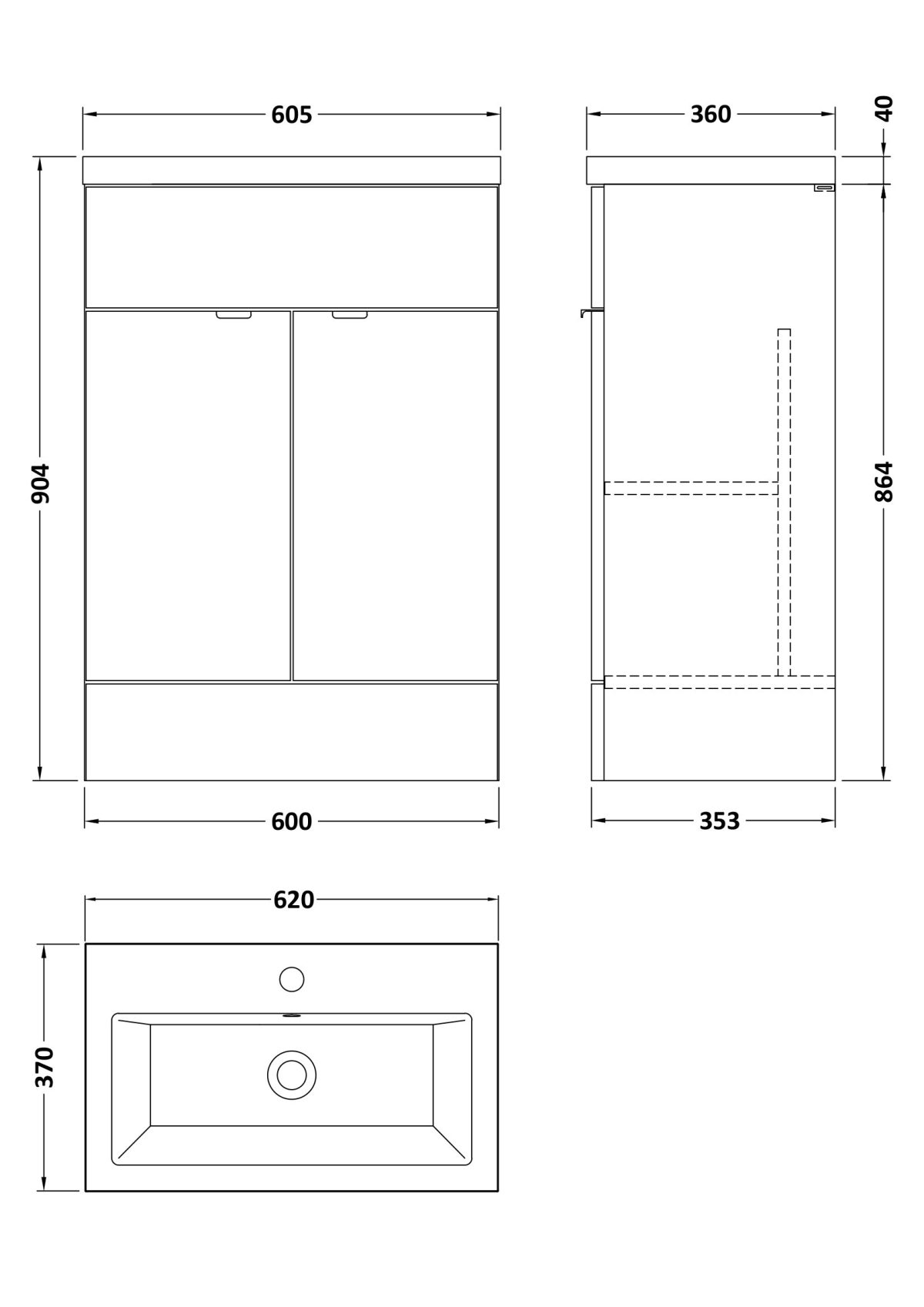 600mm Vanity Unit & Ceramic Basin - Image 2