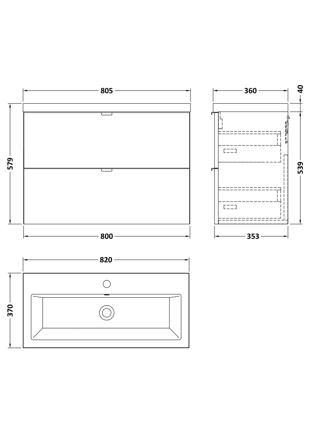 800mm Vanity Unit & Ceramic Basin - Image 2