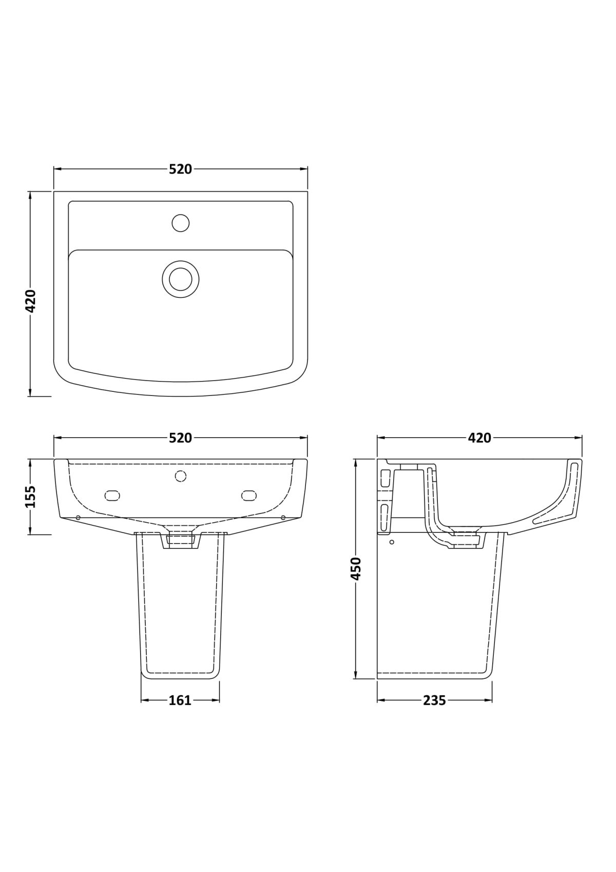 520mm Basin & Semi Pedestal - Image 3