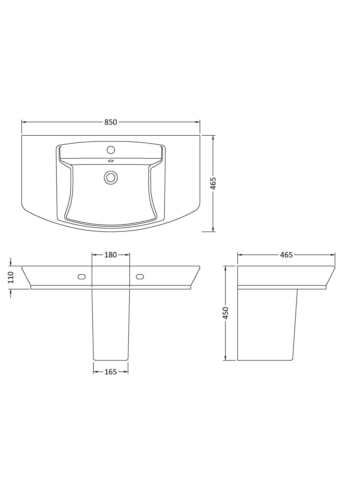850mm Basin & Semi Pedestal - Image 3