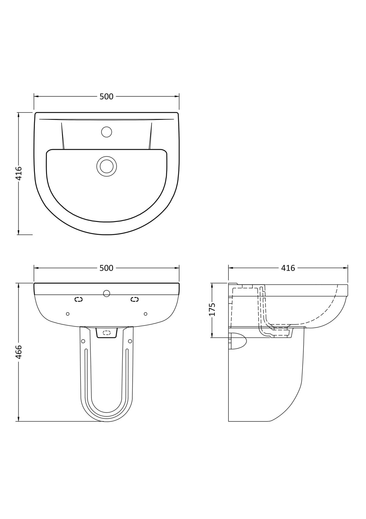 500mm Basin & Semi Pedestal - Image 2
