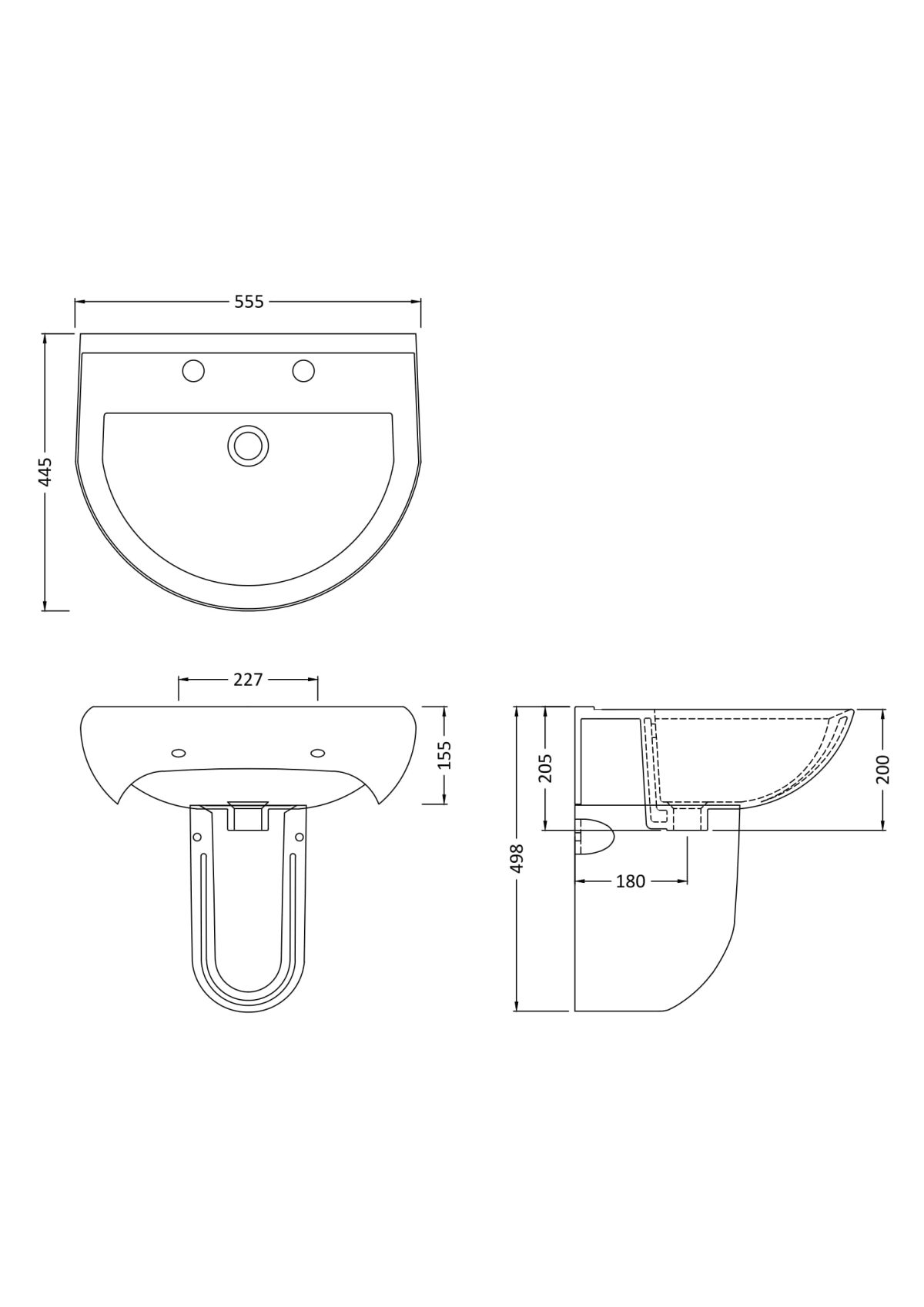 550mm Basin 2TH & Semi Pedestal - Image 3
