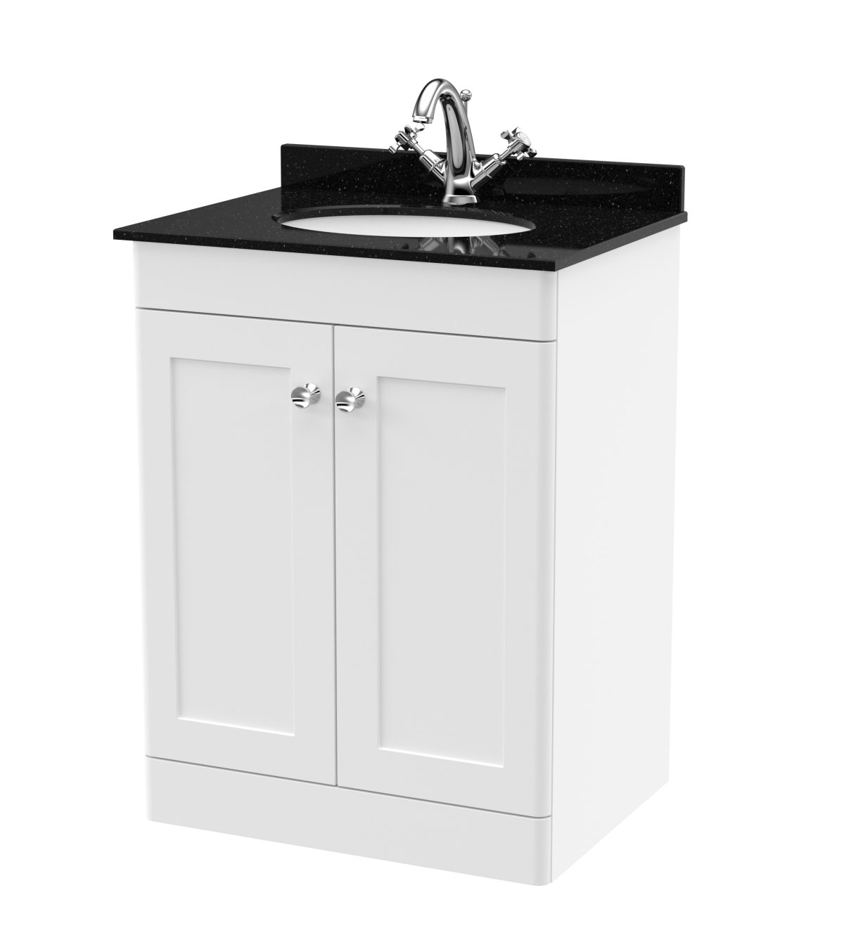 600mm Floor Standing 2 Door Vanity & Marble Top 1TH - Image 1