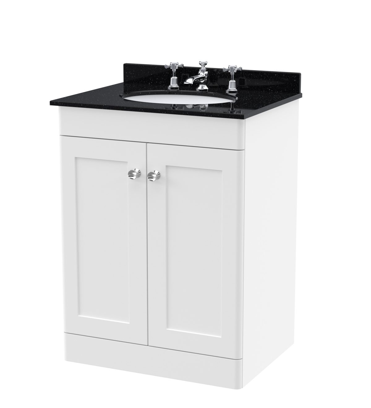 600mm Floor Standing 2 Door Vanity & Marble Top 3TH - Image 1