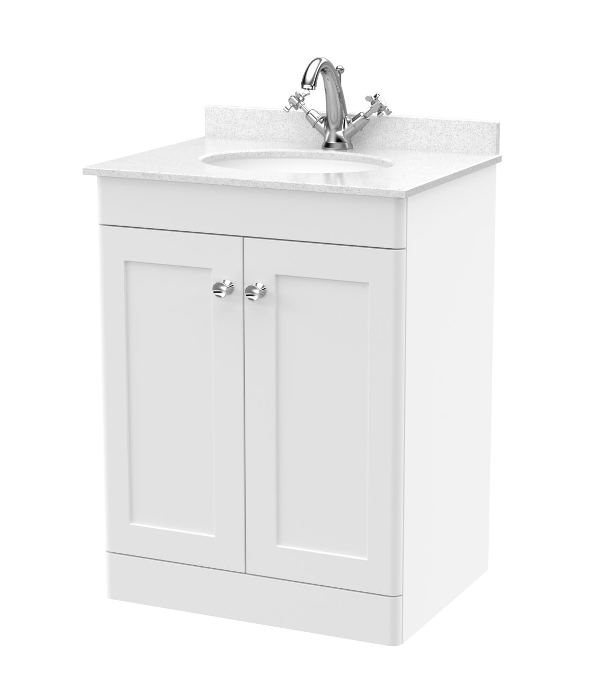 600mm Floor Standing 2 Door Vanity & Marble Top 1TH - Image 1