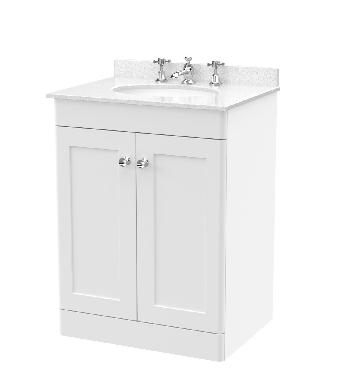 600mm Floor Standing 2 Door Vanity & Marble Top 3TH - Image 1