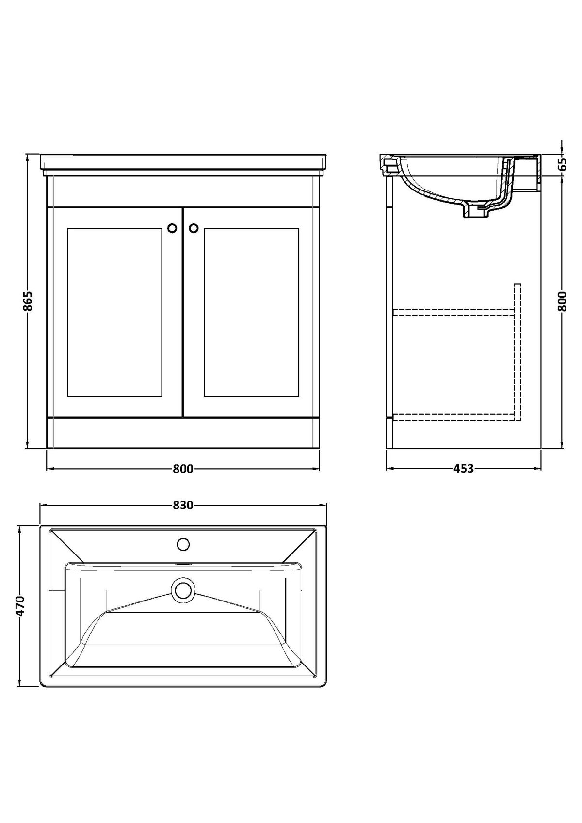 800mm Floor Standing 2-Door Vanity & Basin 1TH - Image 3