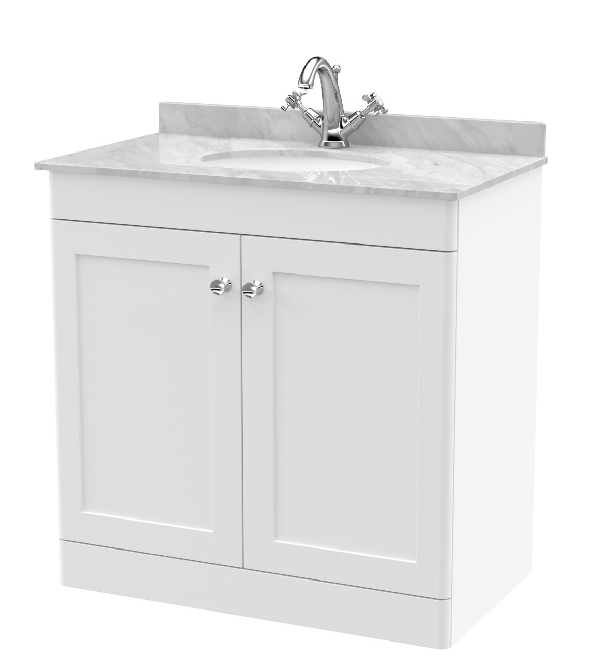 800mm Floor Standing 2 Door Vanity & Marble Top 1TH - Image 1