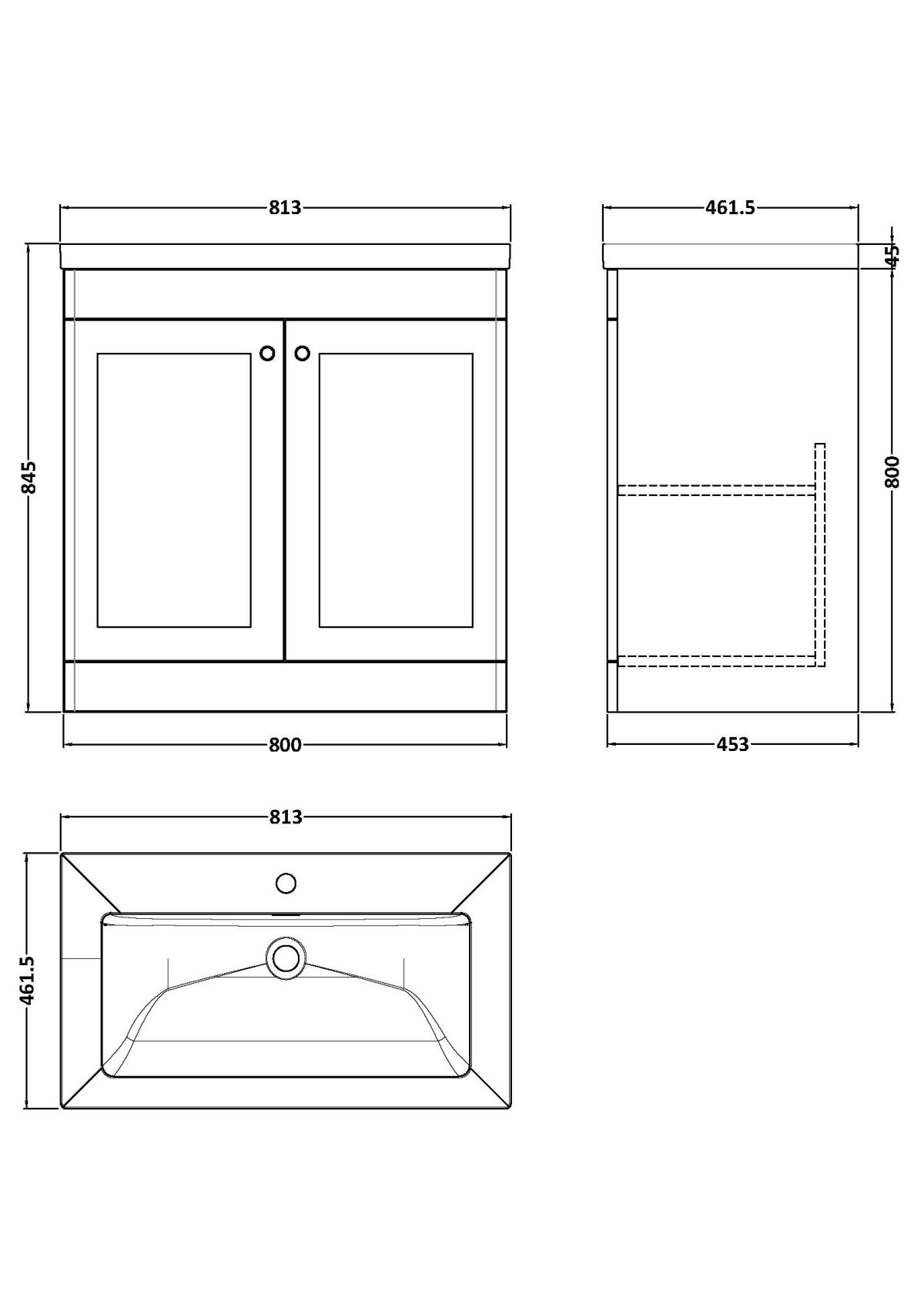 800mm Floor Standing 2-Door Vanity with Basin - 1 Tap Hole - Image 2