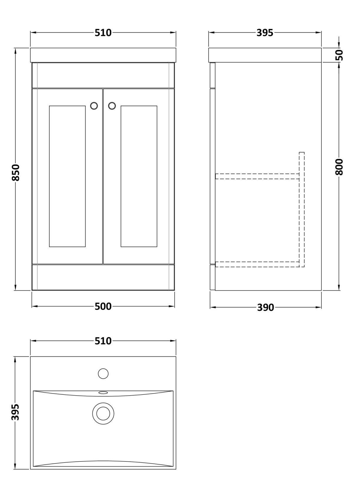 500mm Floor Standing 2 Door Vanity & Basin 3 - Image 3