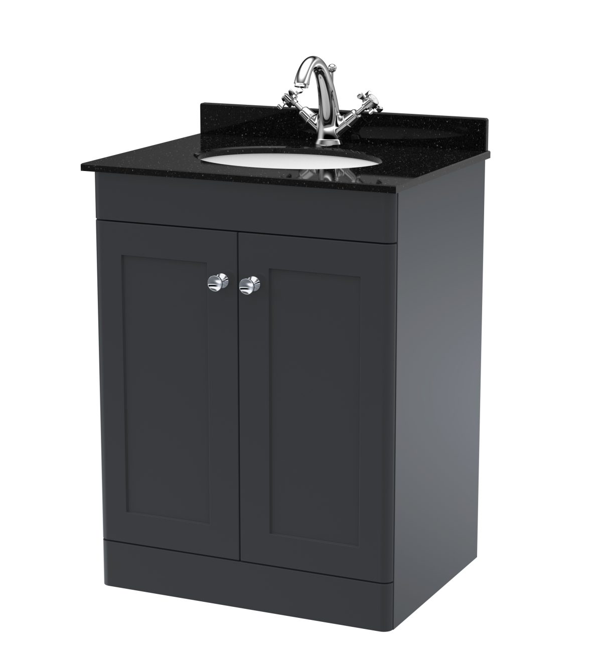 600mm Floor Standing 2 Door Vanity & Marble Top 1TH - Image 1