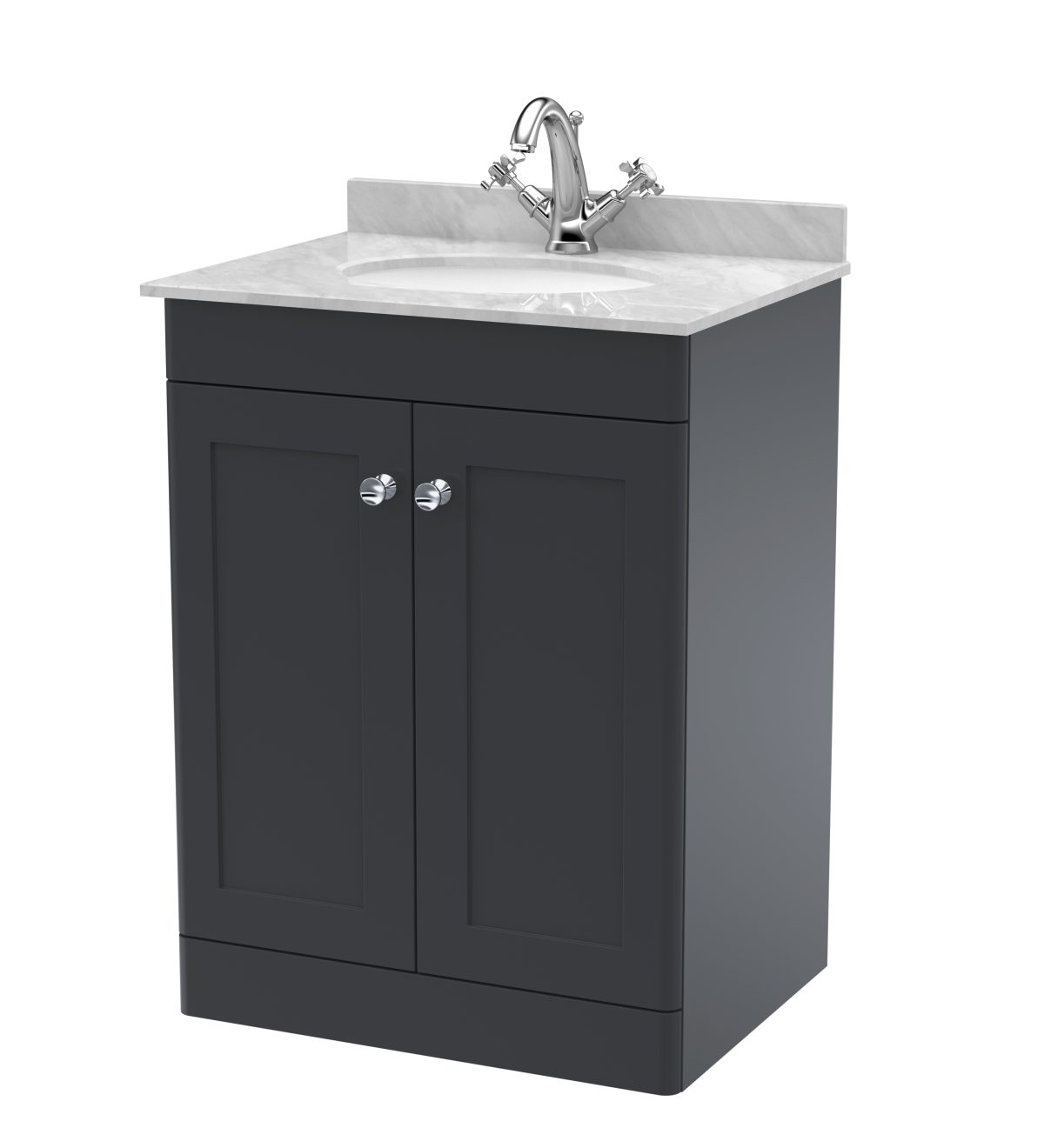 600mm Floor Standing 2 Door Vanity & Marble Top 1TH - Image 1