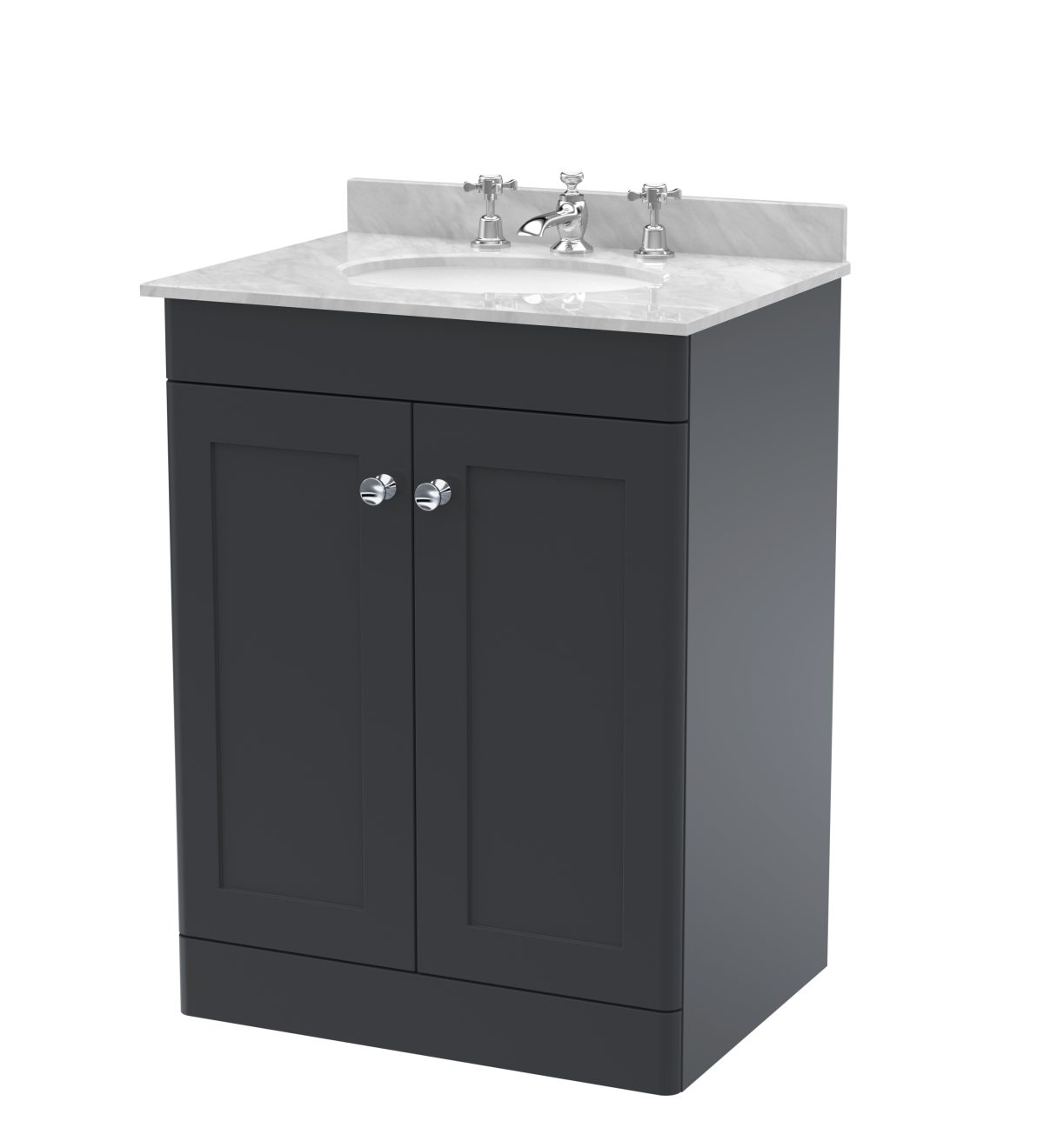 600mm Floor Standing 2 Door Vanity & Marble Top 3TH - Image 1