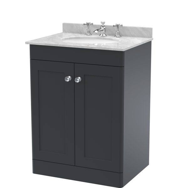 600mm Floor Standing 2 Door Vanity & Marble Top 3TH