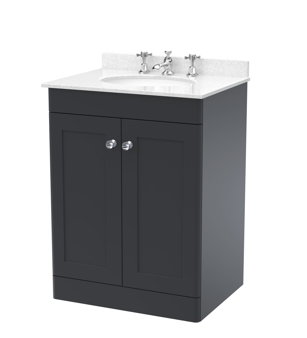 600mm Floor Standing 2 Door Vanity & Marble Top 3TH - Image 1
