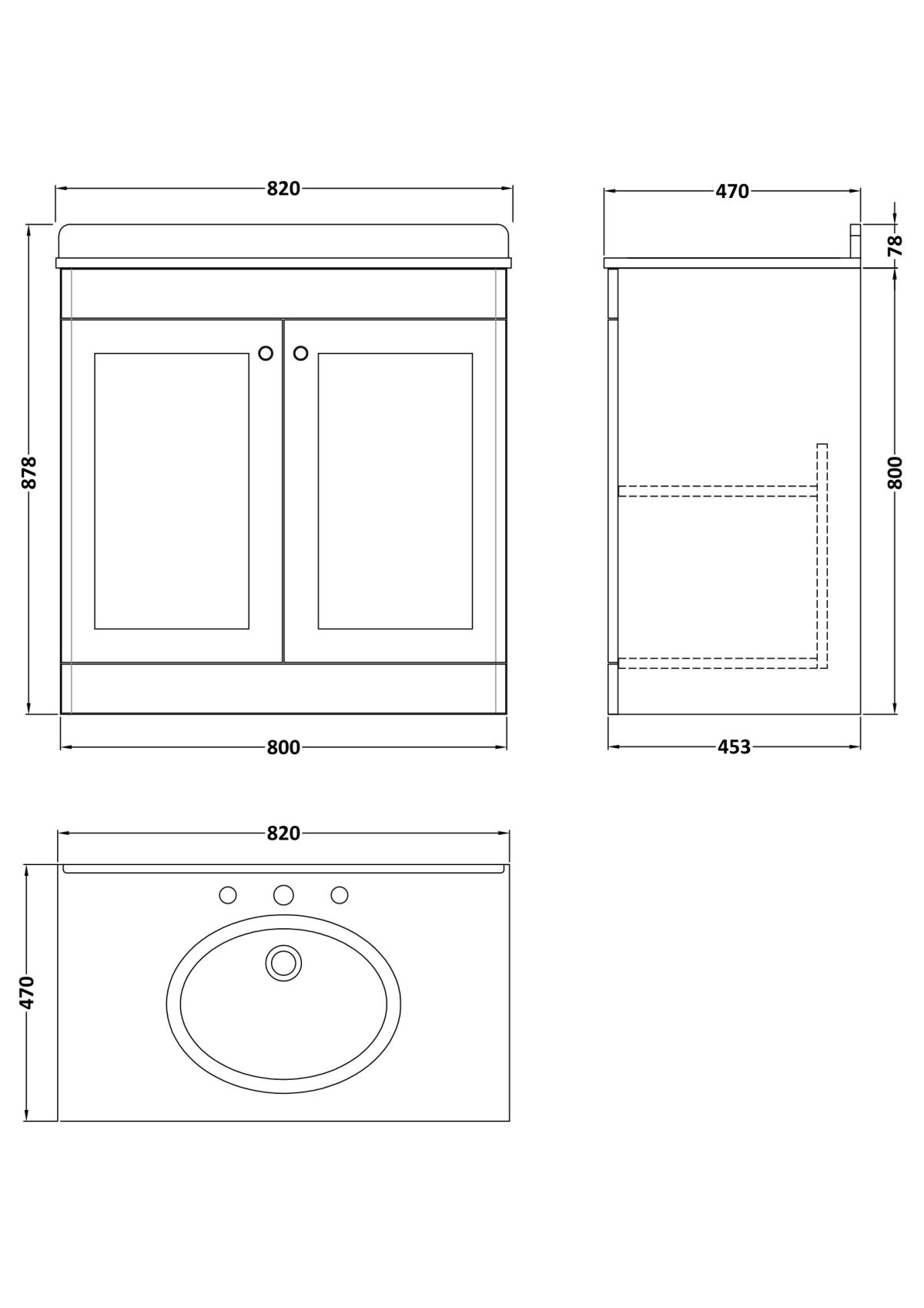 800mm Floor Standing 2 Door Vanity & Marble Top 3TH - Image 2