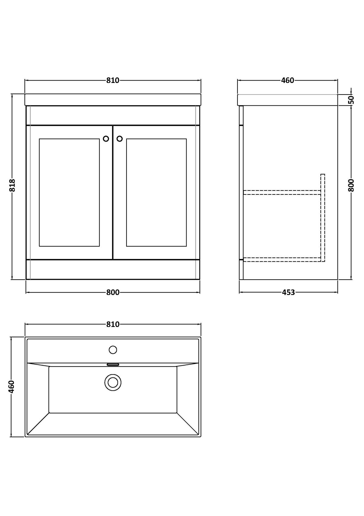800mm Floor Standing 2-Door Vanity with Basin - 1 Tap Hole - Image 2