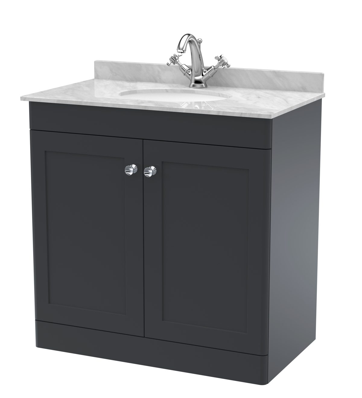 800mm Floor Standing 2 Door Vanity & Marble Top 1TH - Image 1