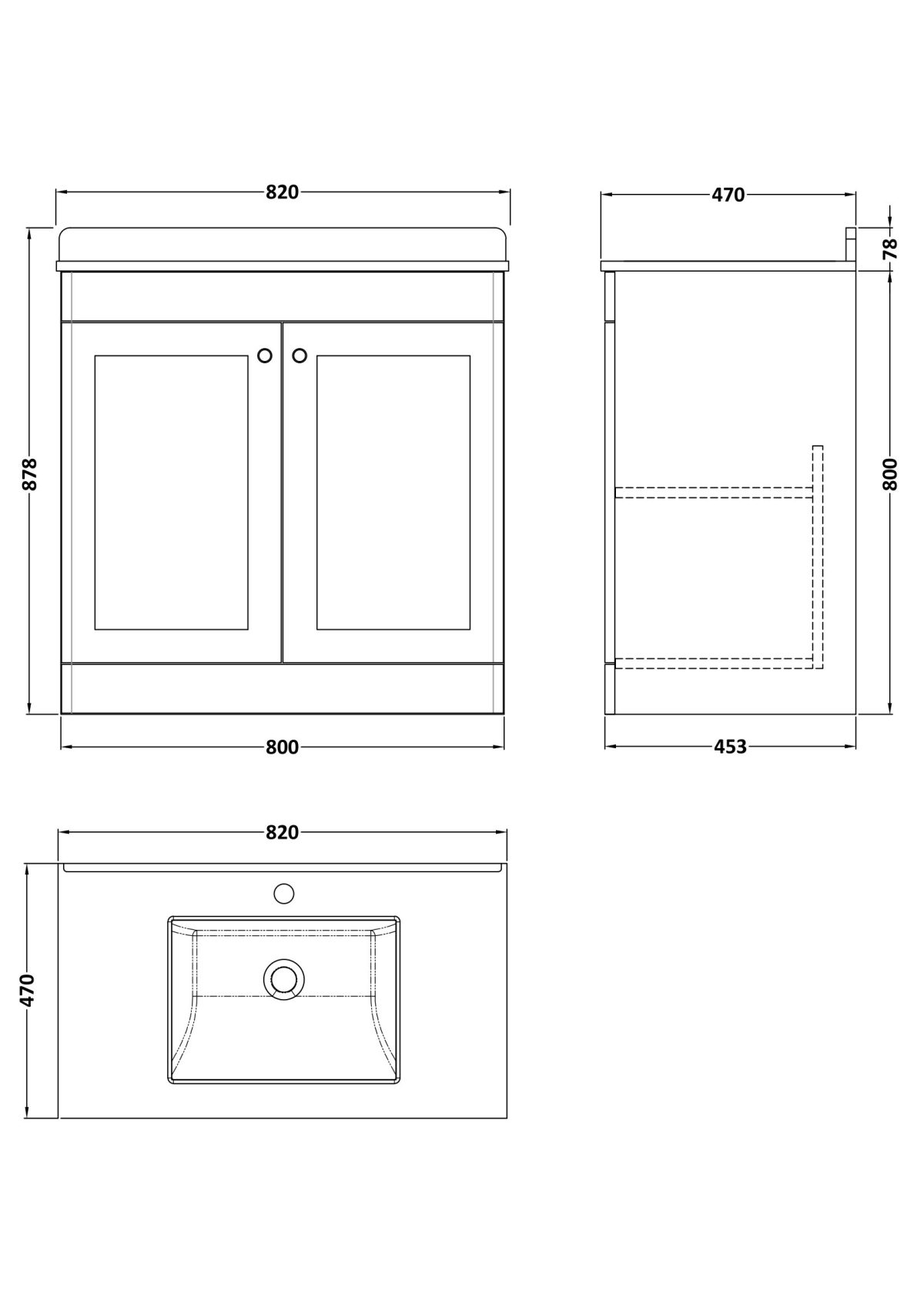 800mm Floor Standing 2 Door Vanity & Marble Top 1TH - Image 2