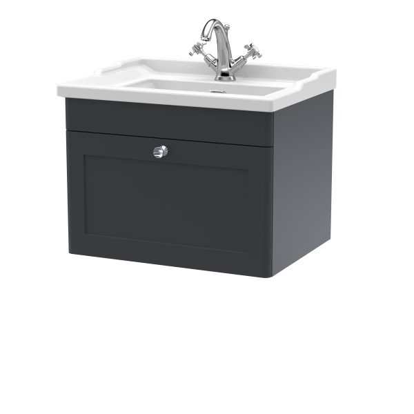 600mm Wall Hung 1 Drawer Vanity & Basin 1TH