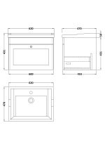 600mm Wall Hung 1 Drawer Vanity & Basin 1TH - Image 3