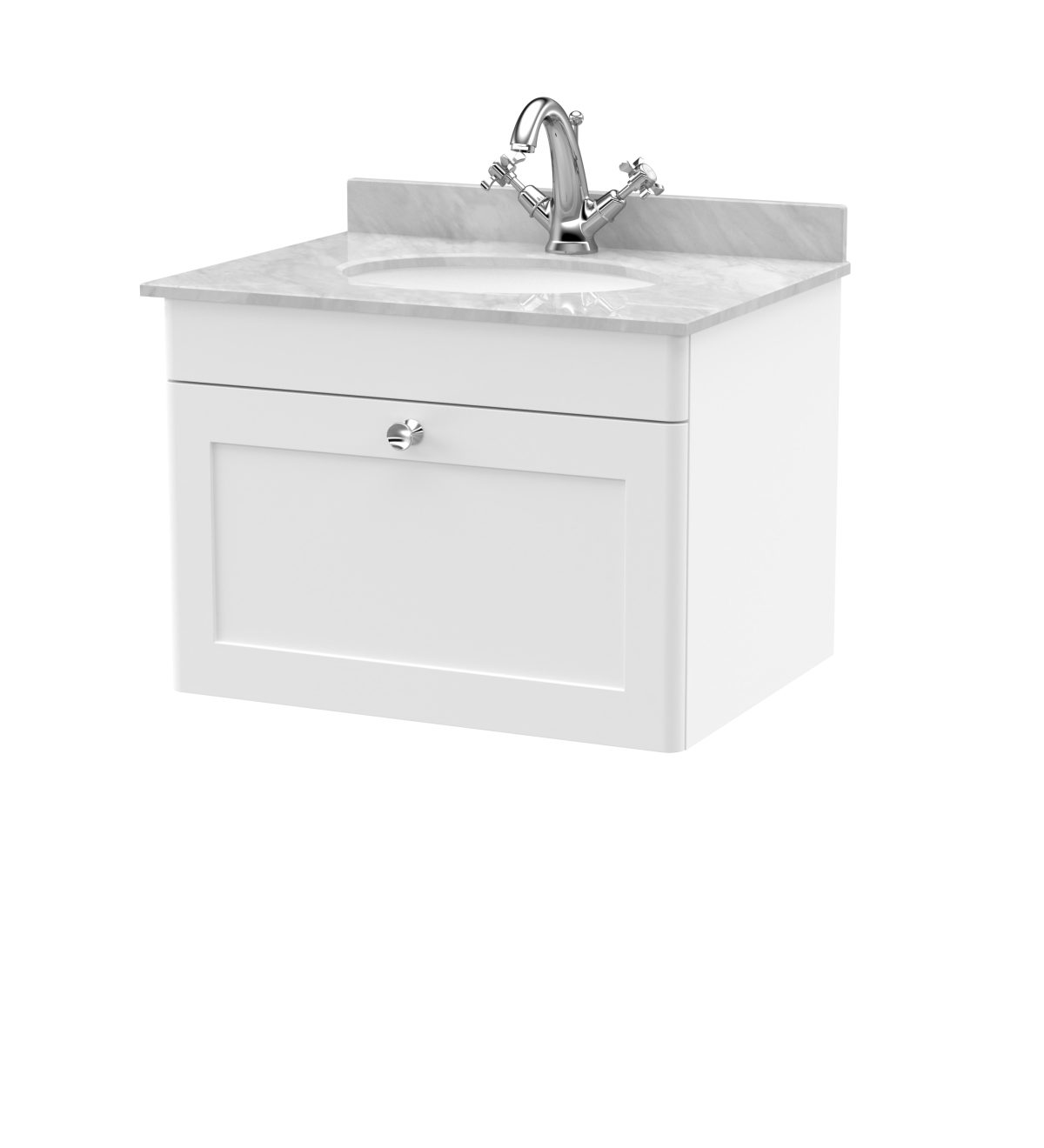 600mm Wall Hung 1 Drawer Vanity & Marble Top 1TH - Image 1