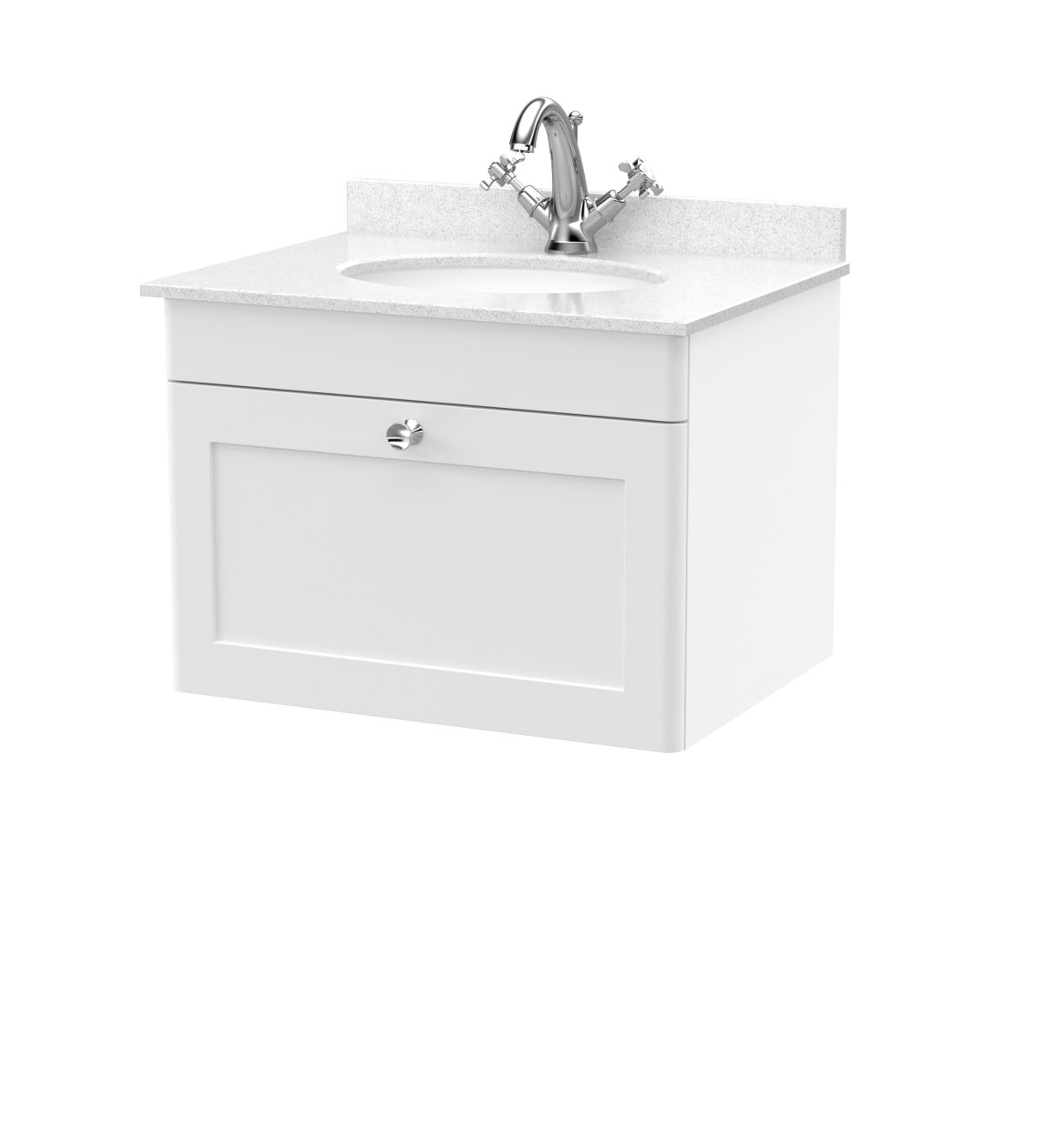 600mm Wall Hung 1 Drawer Vanity & Marble Top 1TH - Image 1