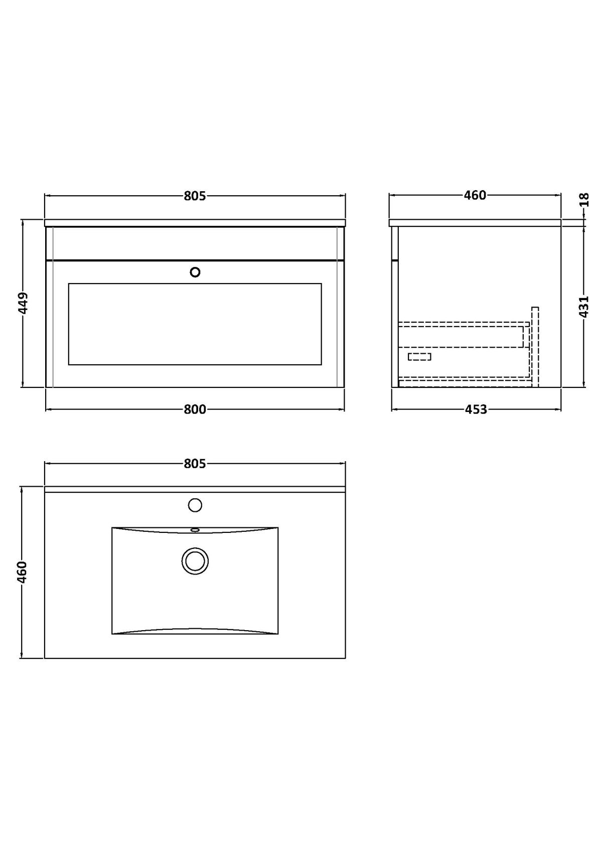 800mm Wall Hung 2-Door Vanity with Basin - 1 Tap Hole - Image 2