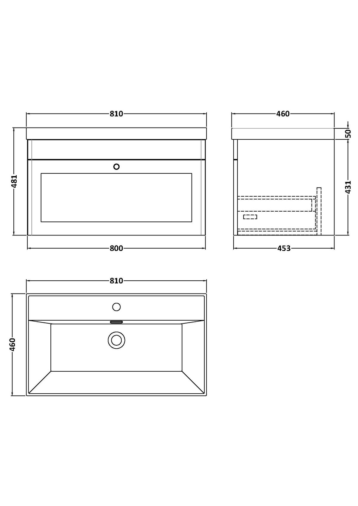 800mm Wall Hung 2-Door Vanity with Basin - 1 Tap Hole - Image 2